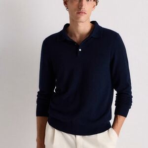 Quince Men's Deep TRUE Navy Blue Mongolian Cashmere Polo Sweater